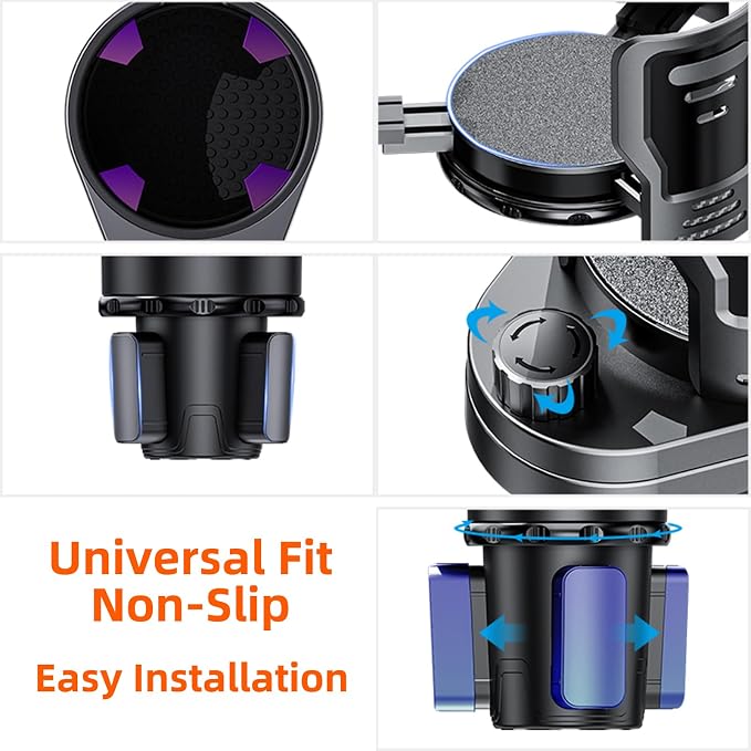 2-in-1 Adjustable Car Cup Holder Expander & Organizer – Dual Automotive Drink Holder for Bottles, Snacks, Phones – Fits Most Vehicles (3.0"-5.9" Diameter, 20 oz Capacity, Non-Slip Base) Black