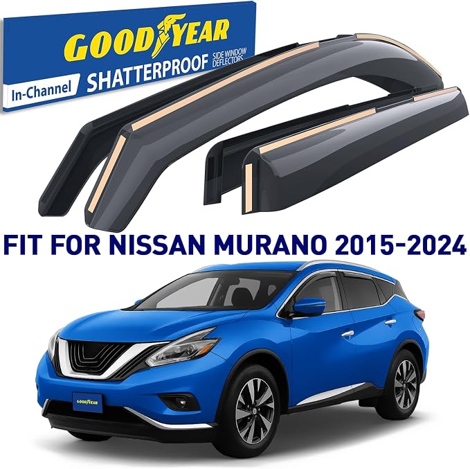 Goodyear Shatterproof in-Channel Window Deflectors for Nissan Murano 2015-2024, Rain Guards, Window Visors for Cars, Vent Deflector, Car Accessories, 4 pcs - GY008125