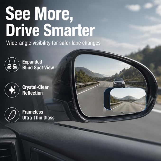 Blind Spot Mirrors - 2 Pack Rectangle HD Glass Frameless Convex Rear View Mirror with Wide Angle Adjustable Stick for Cars, Trucks, And Motorcycles Stuff Rearview Mirror Accessories Decor