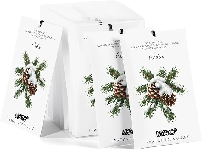 12 Pack Cedarwood Scented Sachets for Drawer, Closet & Small Spaces Air Freshener Bags, Odor Eliminator for Car, Shoes, Gym Bag Home Fragrance Gift Set
