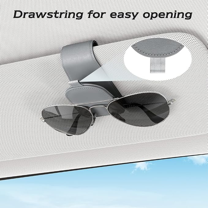 Sunglass Holder for Car Visor, Gray, 2 Packs | Suede Cloth, Magnetic, Organizer for Car Accessories