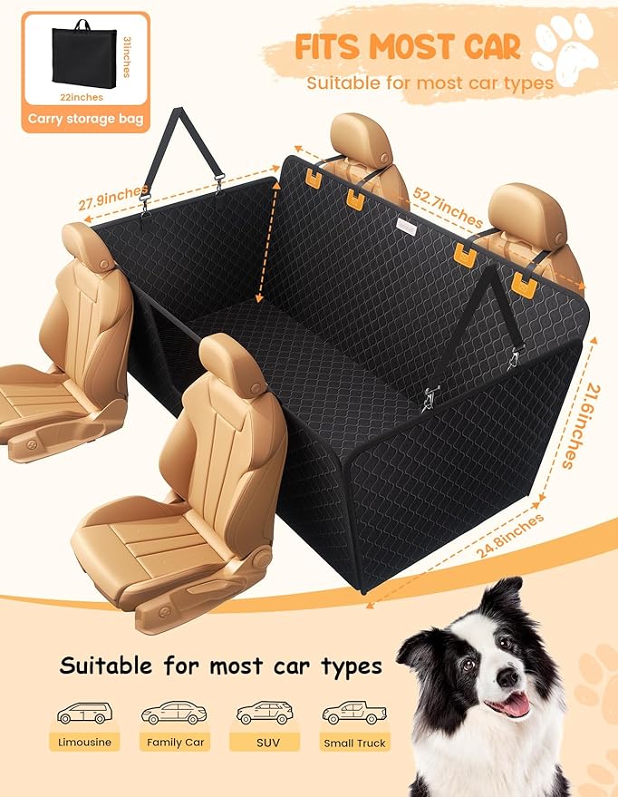 Dog Car Seat Cover for Back Seat - [Upgraded Anti-Ripped] Back Seat Extender for Dogs Hard Bottom, Waterproof Dog Hammock for Car with Mesh Window, Pet Backseat Protector SUV & Small Truck L