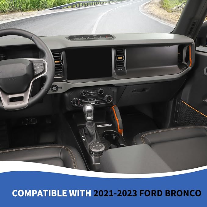 Center Console Dash Grab Handle Cover Trim Compatible with 2021-2024 Ford Bronco Interior Accessories, Orange (Not for Bronco Sport)