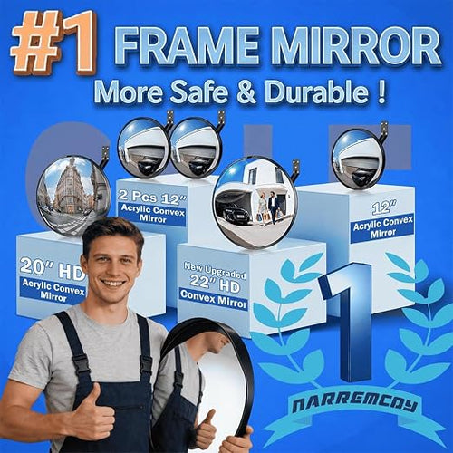 2 Pack 12 Inch Acrylic Convex Mirror with Rain Shield, Adjustable Wide Angle Security Mirror Indoor Outdoor, Blind Spot Traffic for Garage, Warehouse, Driveway, Store, Office Safety