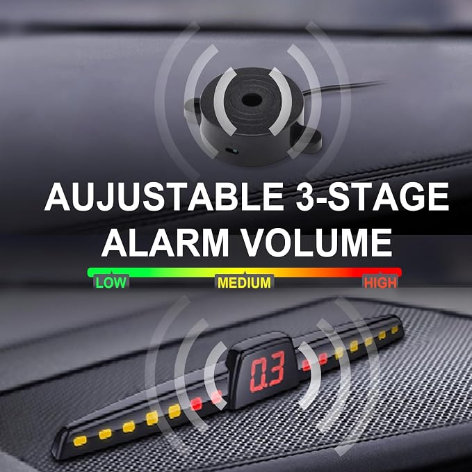 PS01 Car Front Parking Sensor Kit with Display,4 58KHz OE Standard Sensors,Radio Mute & Bull-bar Recognition Function,Detection Distance(13~39 inch)