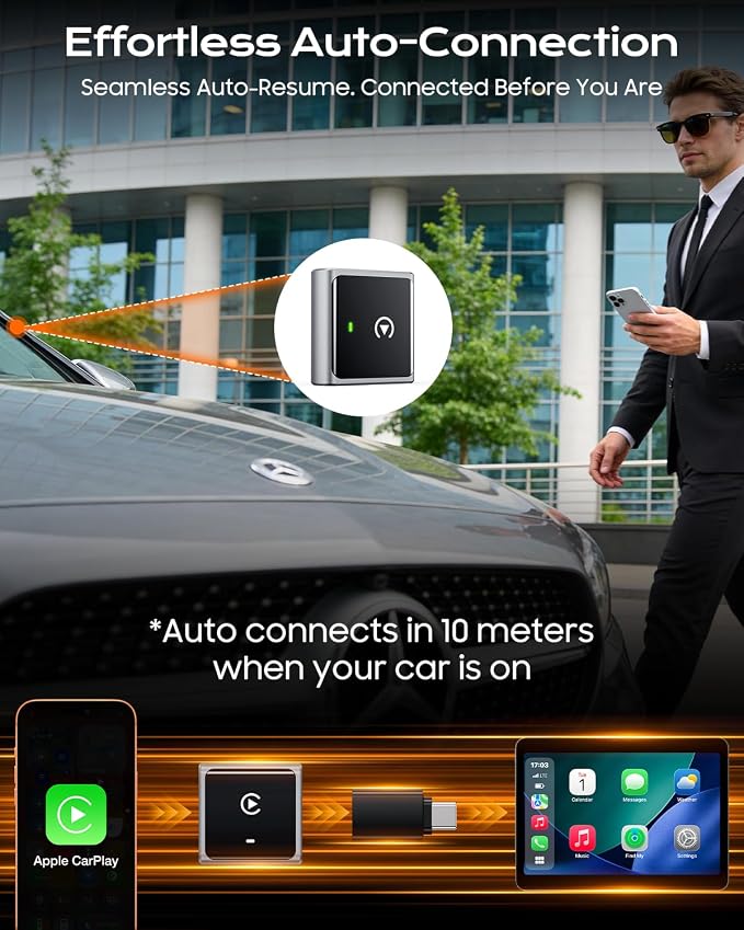 Mini Wireless CarPlay Adapter for iPhone Apple, USB-A/C Plug & Play | Go Wireless with Factory Wired Apple CarPlay, Fast Auto Connect, Low Latency, Compatible with iOS 10+ & 2015+ Cars, Gray