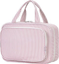 Striped Travel Toiletry Bag for Women Large Hanging Makeup Bag Organizer Toiletries Bag for Full Size Essentials Accessories Cosmetics (Dusty Pink Stripe (Large))