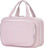 Striped Travel Toiletry Bag for Women Large Hanging Makeup Bag Organizer Toiletries Bag for Full Size Essentials Accessories Cosmetics (Dusty Pink Stripe (Large))