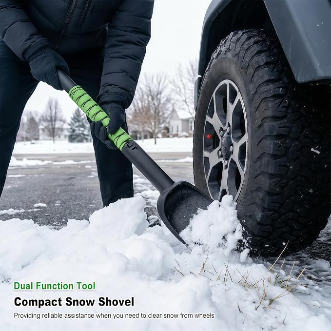 45 Inch Snow Brush with 5.2" Extra Wide Ice Scraper for Car, Extendable Snow Scraper with Foam Grip, 360° Pivoting Brush for SUV Truck Jeep Vehicle Windshield Window - Green