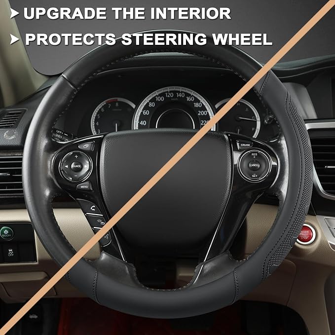 Microfiber Leather Steering Wheel Cover for Honda Accord,Civic,CR-V,HR-V,Pilot(Black-Standard Size)