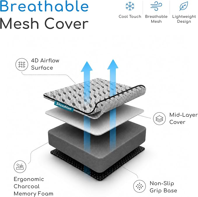 Car Seat Cushion for Long Driving – X Large Memory Foam Seat Cushion with Breathable 4D Mesh Cover, Sciatica & Tailbone Pain Relief, Orthopedic Coccyx Cushion for Car, Truck (Black)