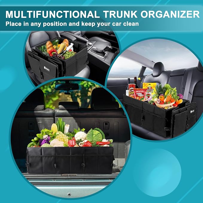 Extra Large Trunk Organizer 98L Collapsible Car Storage Trunk Organizer with Removable Dividers & Adjustable Securing Straps for Car SUV Van