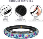 Blue Butterfly Steering Wheel Cover for Women Men with 2 Pcs Car Coasters, Universal 14.5-15 Inch Cute Steering Wheel Covers Non-Slip Car Accessories for Girls