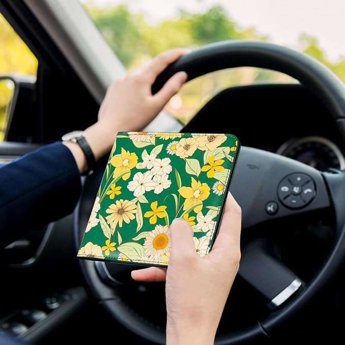 CoBak Car Registration and Insurance Holder - Small and Lightweight Vehicle Glove Box Car Organizer, Auto Truck Comparment Accessories Case for Essential Document, Driver License (Blossom Green)