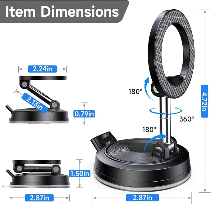 NeverDrop Magsafe Car Mount [2 Bases for Any Surface | 118+LBS Ultra Grip | 2400gf Strong Magnetic] 360° Adjustable Car Phone Holder, Phone Holders for Your Car for All Smartphones, Carbon Fiber