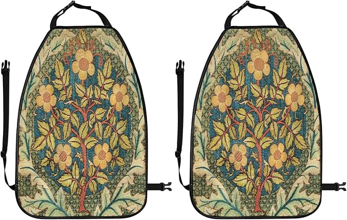 William Morris Vintage Floral Car Seat Back Kick Protectors Kick Mats With Storage Pockets For Vehicles To Protect From Dirt Mud Scratches 2 Pack