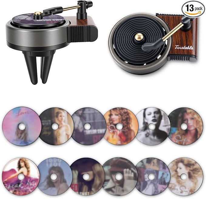 Record Player Car Air Freshener Vent Clip, 12PCS Vintage Album Style Refill Pads, Air Freshener Car Decor Accessories, Cologne Scent Air Fresheners for Car, Music Lovers Gifts