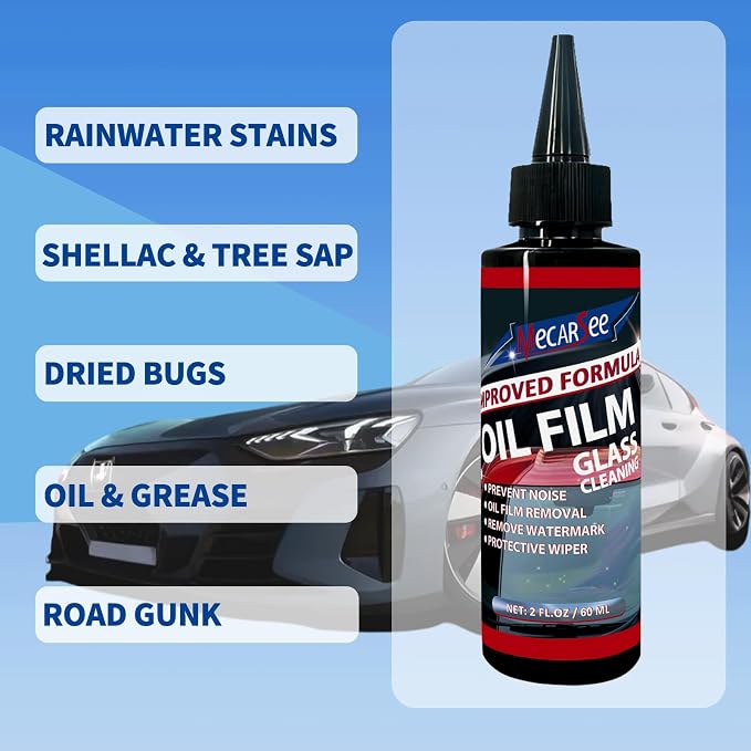 Oil Film Remover for Car Windshield - Glass Cleaner Spray Anti-Fog Rain Repellent - Removes Grease Silicone Water Spots Road Grime - Interior Exterior Windows (2, Fluid Ounces)