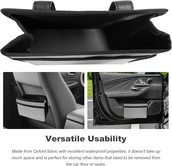 Car Trash Can, Foldable Multi-Pocket Design Auto Hanging Storage Container with Garbage Bags, Multifunctional Mini Oxford Storage Bag Garbage Holder for Cars SUVs Trucks (Gray)