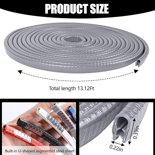 13.1Ft (4M) Car Door Edge Guards, Rubber U Shape Automotive Door Entry Guard Protector Strip, No Glue Required, Universal Vehicle Doors Edge Trim, Exterior Car Accessories (Gray, 13.1FT)