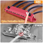 Power Distribution Block Bus Bar, 6 x 3/8" Posts, 10 x #8 Screws Terminals, Max 48V 250A (Pair, Red & Black)