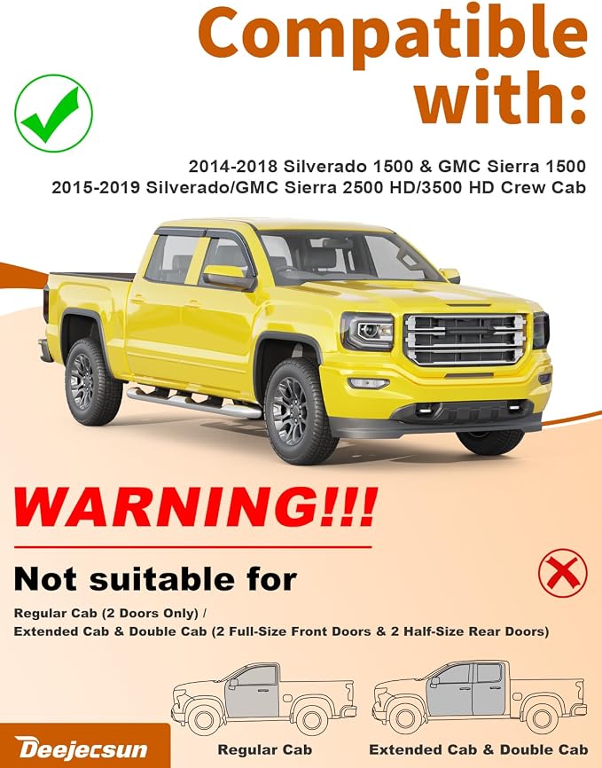 Extra-Thick Window Rain Guards Fit for Chevy Silverado/GMC Sierra 2014-2019 Crew Cab Rain Guard Truck Window Deflectors Side Window Visors Vent Shades Tape-on Vent Visors Car Accessories