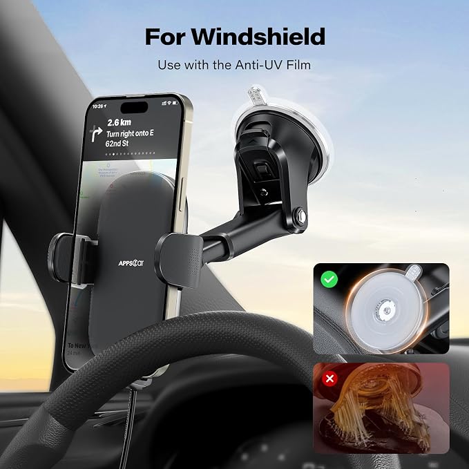 Suction Phone Mount Wireless Car Charger, 15W Dashboard Wireless Charger for Car, Compatible with iPhone, Samsung, LG and More