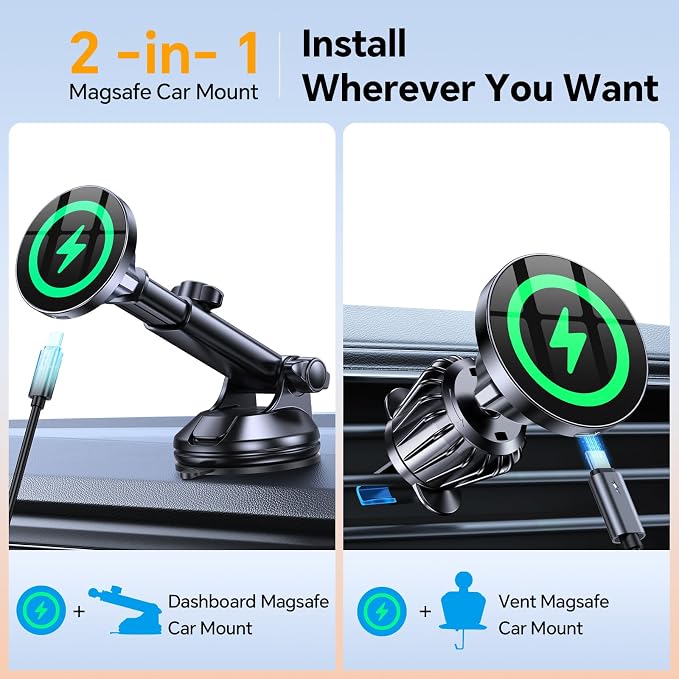 for MagSafe Car Mount Charger【Ultra Magnet】Magnetic Phone Holders for Your Car Charger Magnetic Wireless Car Phone Holder Charger Car Accessories for Women Cell Phone Mount for iPhone 17 16 15