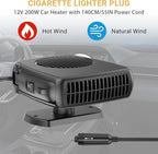 12V Car Heater, 200W Portable Windshield Defroster with Heating/Cooling Fan and Plug in Cigarette Lighter Fast Heating Defrost Defogger with Ergonomic Handheld Design for All Kinds of Cars (Black)