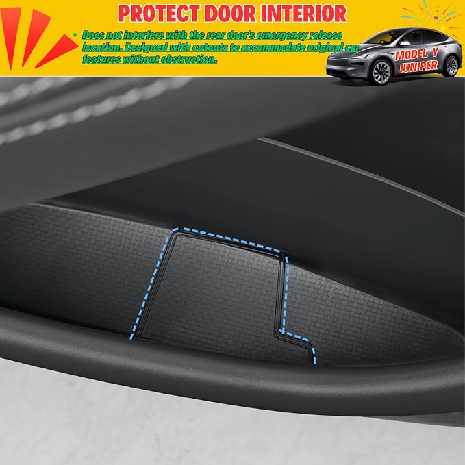 4Pcs Car Door Pocket Organizer Tray for 2026 Tesla Model Y Juniper | Door Pocket Liners, Full-wrap TPE Inserts, Waterproof & Anti-Scratch, Easy to Remove & Clean, Protector Interior Accessories