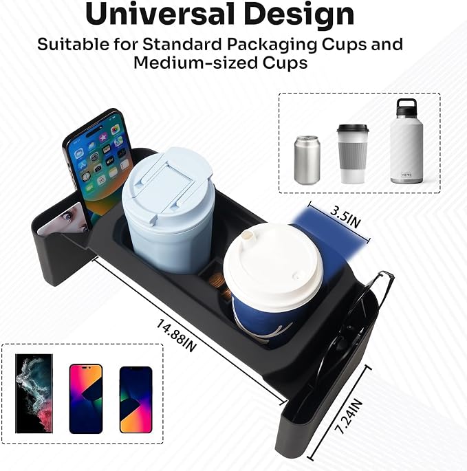Center Console Cup Holder Insert for 2016-2023 Toyota Tacoma Interior Accessories, TPE Silicone Material 2-in-1 Center Console Drink Cup Holder Insert