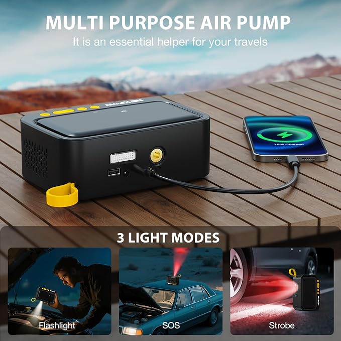 Tire Inflator Portable Air Compressor, 150 PSI Air Pump for Car Tires with Digital Pressure Gauge & Auto Shut-Off, Air Compressor Portable for Car, Motorcycle, Bicycle, Balls, Yellow
