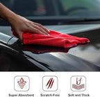 30 Pcs 16 x 16 Inch Edgeless Microfiber Plush Towels for Cars Detailing Drying Wash Polishing Absorbent Cleaning Cloths, 500 GSM (Red)
