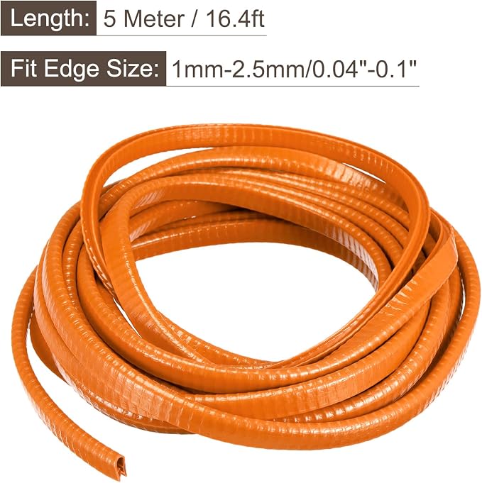 U Channel Edge Trim, 16.4ft Length Rubber Guard Seal Strip Edge Protector Fit for 1-2.5mm Edge, (15/64" W x 25/64" H) Orange