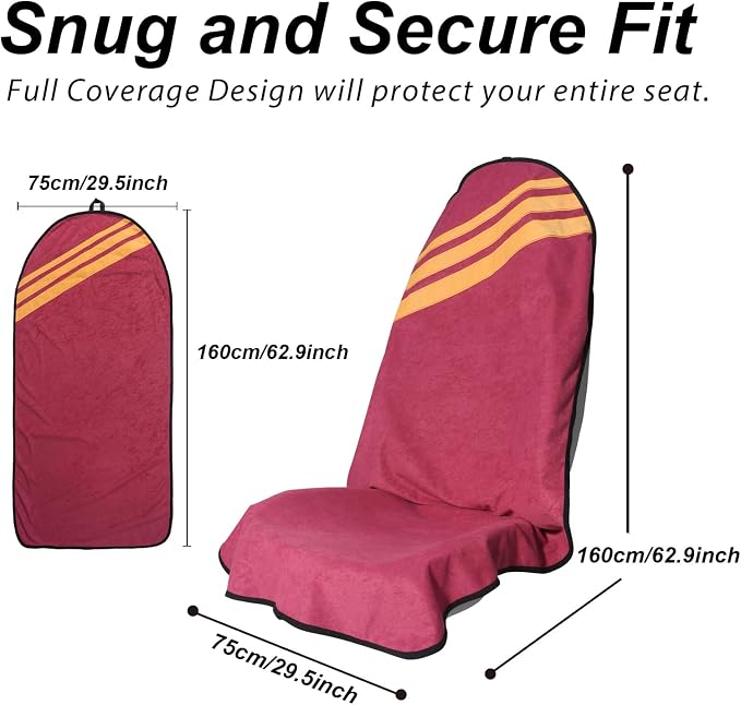Waterproof Car Towel Seat Covers Front Seats for After Gym Workout,Auto Universal Interior Sweat Towels Cloth Bucket Carseat Cover Protector for Trucks SUV RV Boat Van (Wine Red with Yellow)