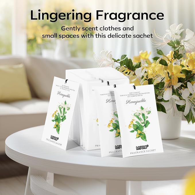 12 Packs Honeysuckle Scented Sachets for Drawer and Closet, Long Lasting Air Freshener Fresh Scents Potpourri Bags Home Fragrance for Room Car Small Space