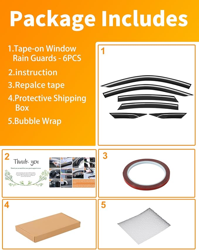 6-pcs Low-Profile Window Rain Guard for Honda Civic Sedan 4dr 2016-2021 Side Window Visors Extra-Thick Vent Visor LX Sport Touring EX-L Window Deflectors Vent Shades Car Accessories