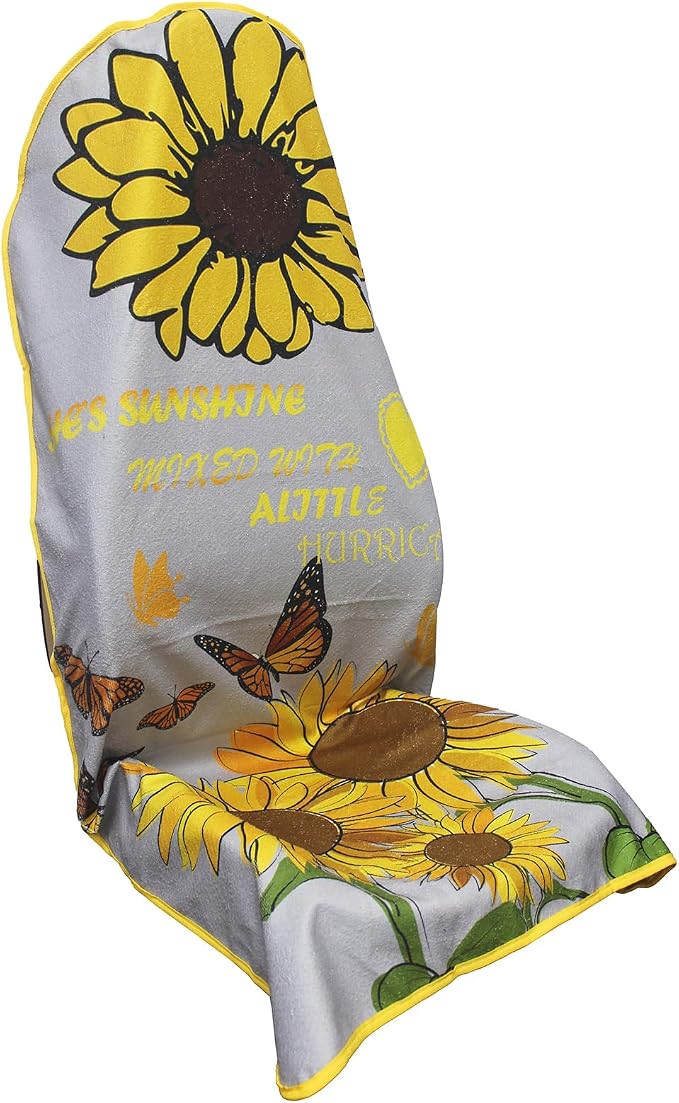 Waterproof Car Seat Cover for Front Seats, Protector for Cars SUVs Trucks, Sweat Towel Seat Covers Bucket for Gym,Workout,Beach,Hiking,Running Swimming (Sun Flower, 1PC)
