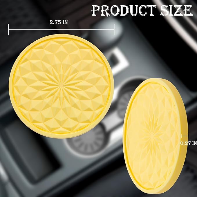 4 Pack Silicone Car Cup Holder Coaster – 2.75 Inch Non-Slip Drink Mat, Universal Fit for Most Vehicles – Cute & Functional Auto Accessories (Yellow)