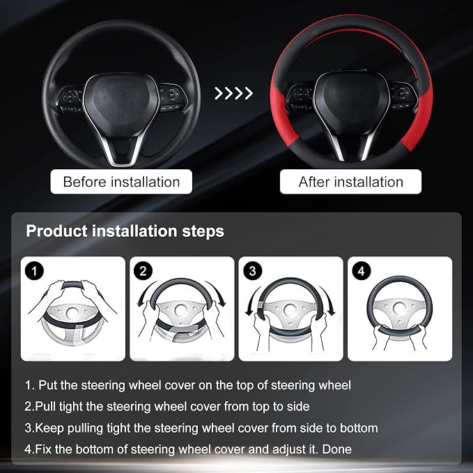 Auto Car Leather Steering Wheel Cover Anti Slip Wrap 15" (Red)