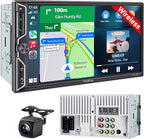 7" QLED Double Din Car Stereo Compatible with Wireless Apple CarPlay & Android Auto, Bluetooth 5.3 Car Radio, 240W 4.2-Channel Audio, MirrorLink, SWC, Backup Camera
