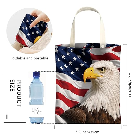 Cute Car Trash Can, Hanging Canvas Car Back Seat Organizer and Storage Bag, Funny Car Trash Bag for Travelling, Outdoor Eagle USA Flag