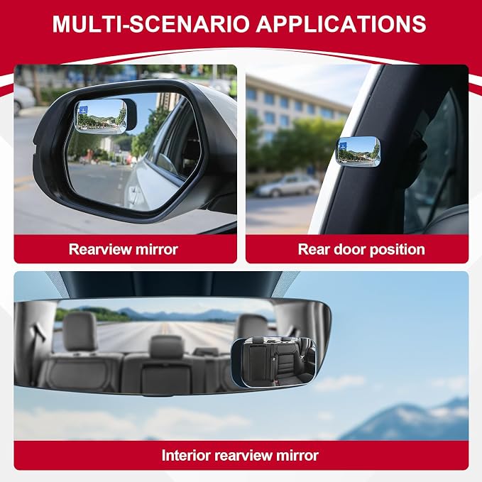 Blind Spot Mirror, Rectangle Shaped HD Glass Frameless Convex Rear View Mirror with wide angle Adjustable Stick for Cars SUV and Trucks, Pack of 2