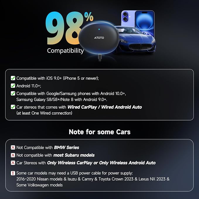 AD5 AI Box Wireless CarPlay Adapter & Android Auto, 2025 Upgrade Ai Box CarPlay Compatible with YouTube, AI DriveChat, Dual Wi-Fi, Dual BT, for OEM Wired CarPlay/Android Auto