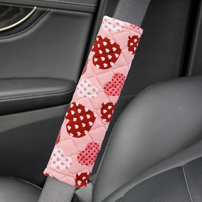 Soft Auto Seat Belt Cover Seatbelt Shoulder Pad Cushions 2 PCS for a More Comfortable Driving Universal Fit for All Cars and Backpack Cute Pink Heart