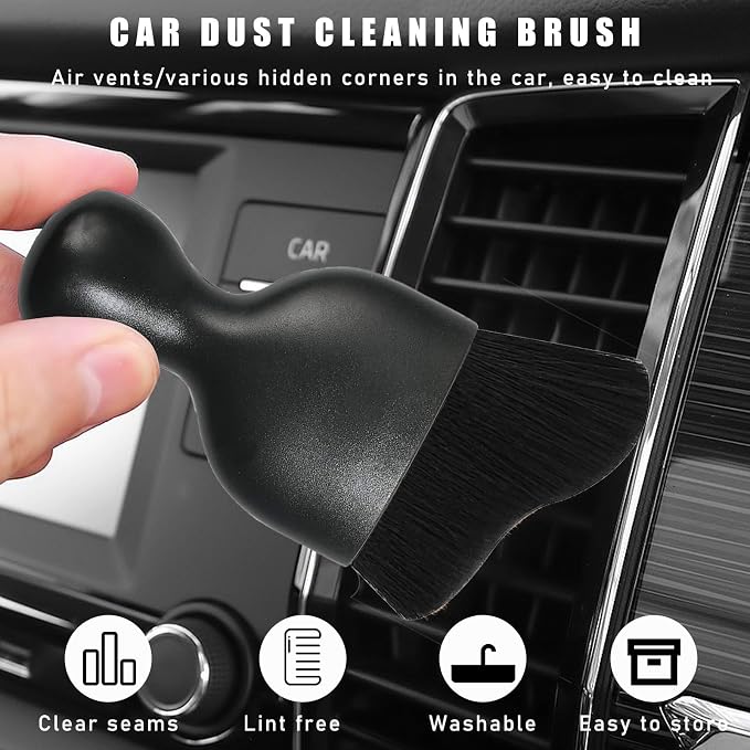 Car Interior Dust Brush, Soft Scratch Free Auto Detailing Brushes, Universal Vehicle Interior Cleaning Tool for Automotive Dashboard, Air Vents, Leather(Black)