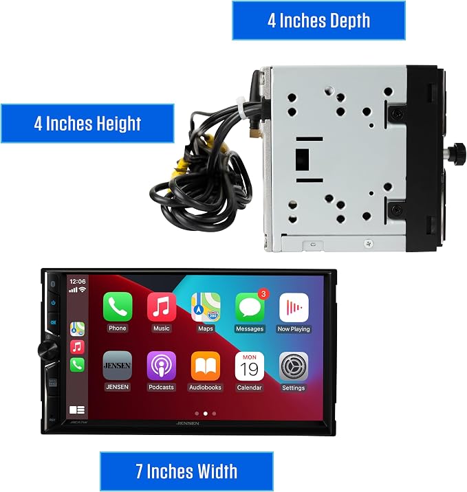 J3CA7W 7" Wireless Apple CarPlay Android Auto Double DIN Car Stereo | Wired or wireless Certified Apple CarPlay and Android Auto, 7-inch touchscreen, Bluetooth, backup camera input, USB