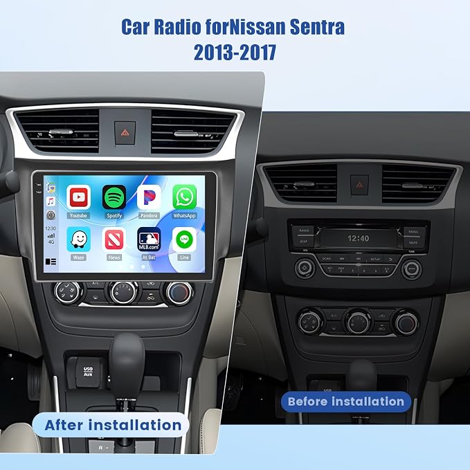 5Ghz WiFi [4G+64G] Android 15 Car Radio for Nissan Sentra 2013-2017 Car Stereo with Wireless Carplay/Android Auto, 10 Inch HD Touch Screen with GPS Bluetooth FM/RDS EQ SWC Backup Camera MIC