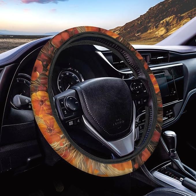Retro Floral Pattern Sports Style Car Steering Wheel Cover Auto Steering Wheel Cover Fit Most SUV Van Car Truck Vehicle Wheel Protector Steering Wheels Accessories