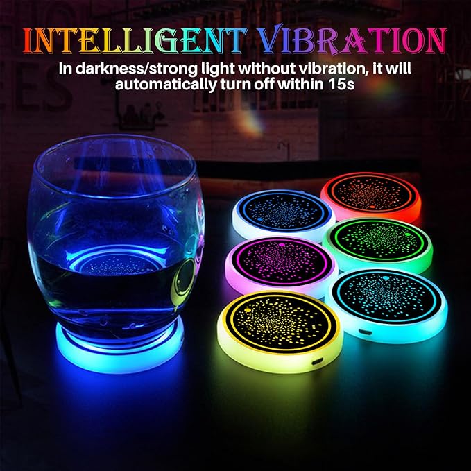 2Pcs LED Car Cup Holder Lights, 7 Colors Light Up Cup Coasters, USB Rechargeable Interior Lighting Accessories for Car Truck Vehicle Decoration﻿
